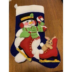 Hobby Kraft Storybook 18" Felt Christmas Stocking Handcrafted Skating Snowman